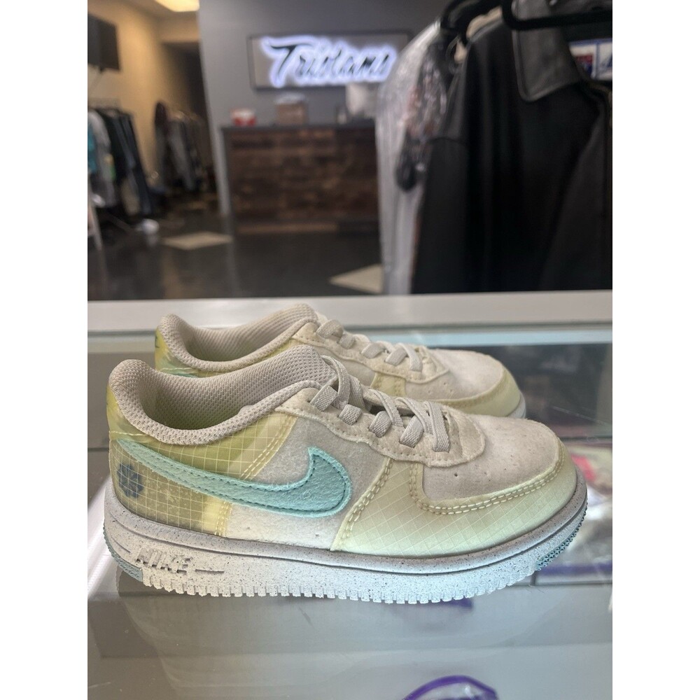 Nike Force 1 Crater Shoes Toddler 10C White Light Yellow Blue Sneakers
